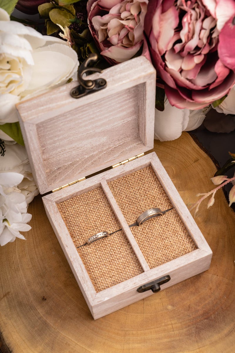 Strova Wooden Ring Box for Wedding Rings and Couple Jewelry - Engraved Mr. & Mrs. Lettering - Ring Bearer Box for Display or Personal Organizer - Brass Latch and Soft, Protective Ring Cushions - Image 3